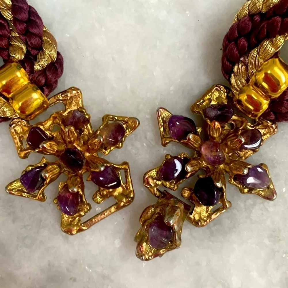 Vintage Jeweled Statement Belt or Necklace /Collar Purple Gold Franklab Designer